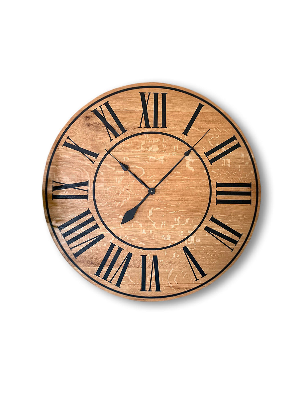 Large Quartersawn White Oak Wall Clock with Black Lines and Roman Numerals Earthly Comfort Clocks 503