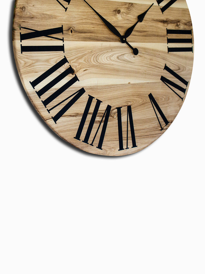 Large Solid Wood Hackberry Wall Clock with Black Roman Numerals Earthly Comfort Clocks 509-1