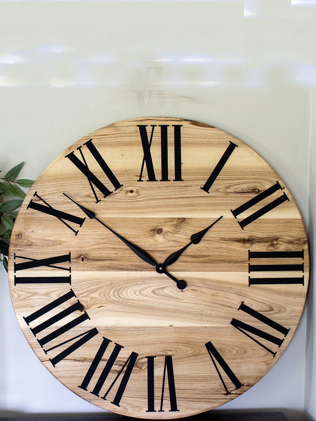Large Solid Wood Hackberry Wall Clock with Black Roman Numerals Earthly Comfort Clocks 509-4