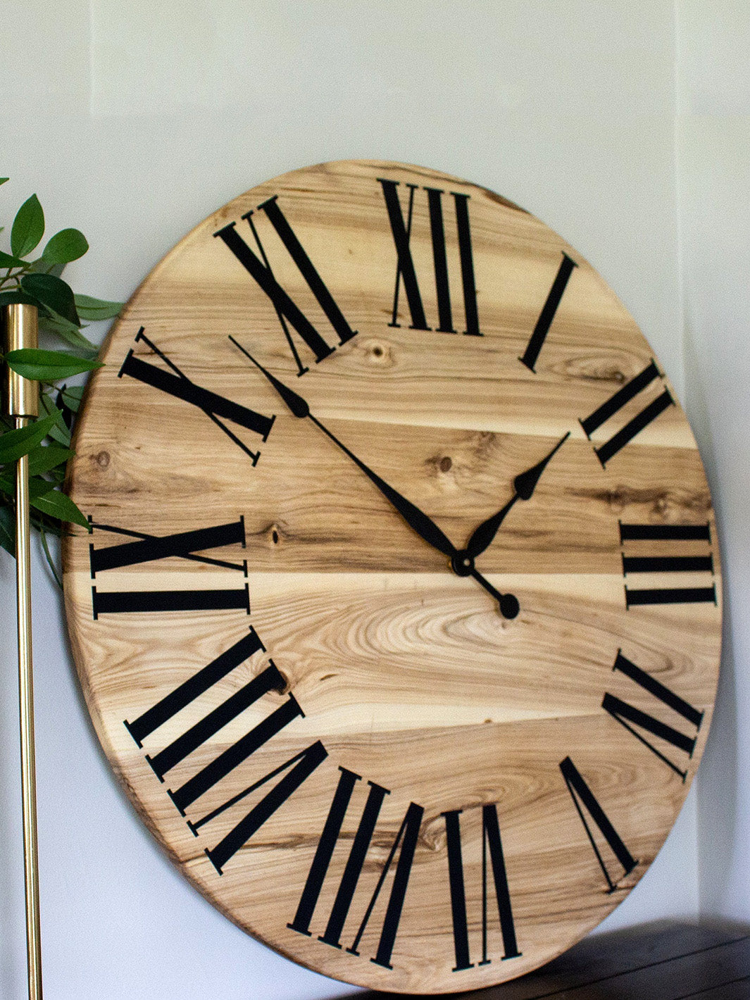 Large Solid Wood Hackberry Wall Clock with Black Roman Numerals Earthly Comfort Clocks 509-5