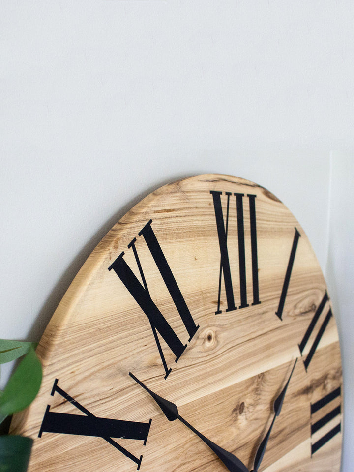 Large Solid Wood Hackberry Wall Clock with Black Roman Numerals Earthly Comfort Clocks 509-6