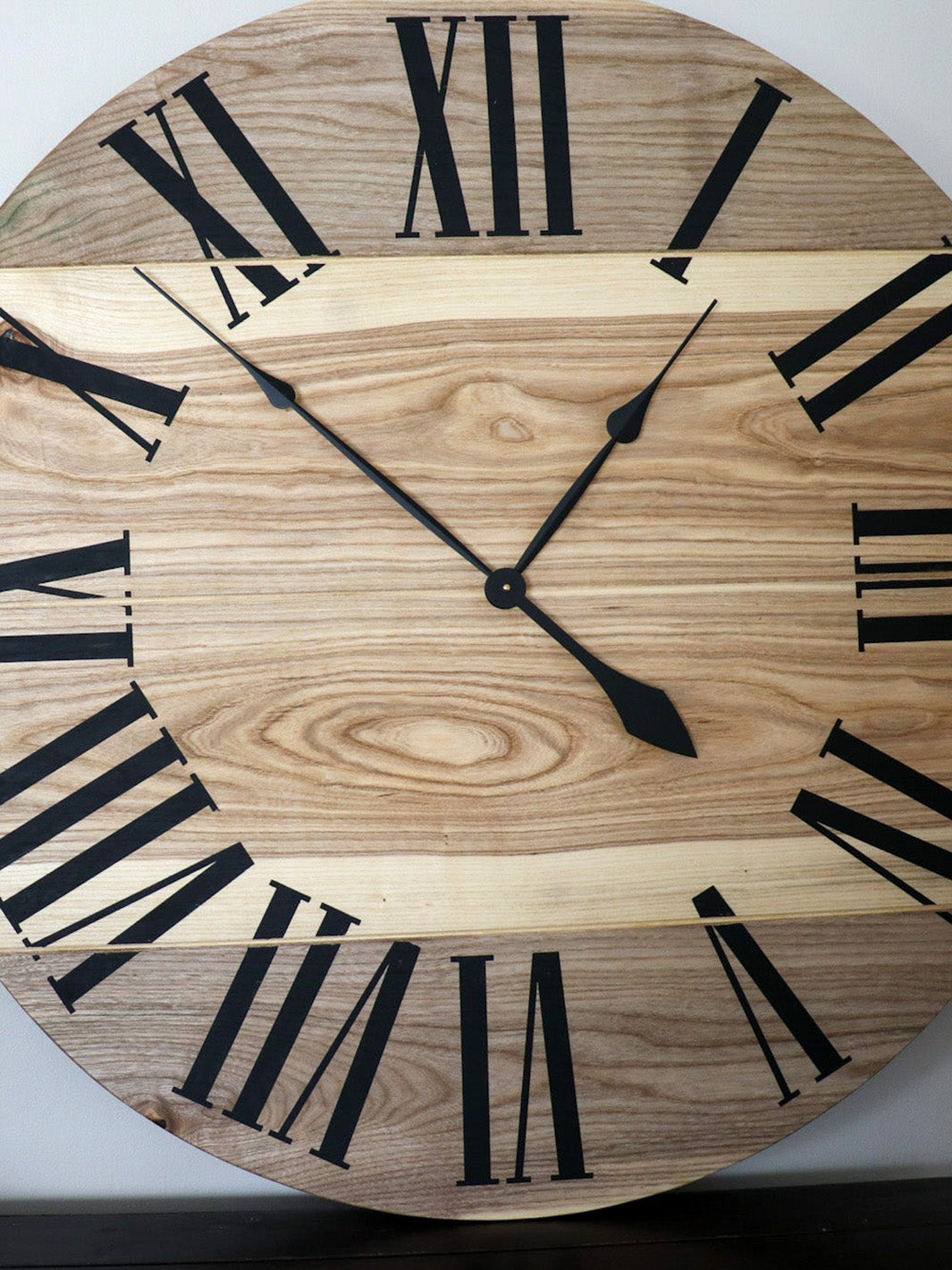 Large Solid Wood Hackberry Wall Clock with Black Roman Numerals Earthly Comfort Clocks 509-7