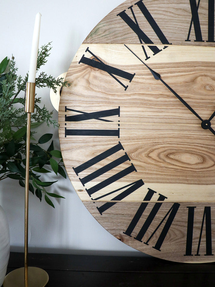 Large Solid Wood Hackberry Wall Clock with Black Roman Numerals Earthly Comfort Clocks 509-8