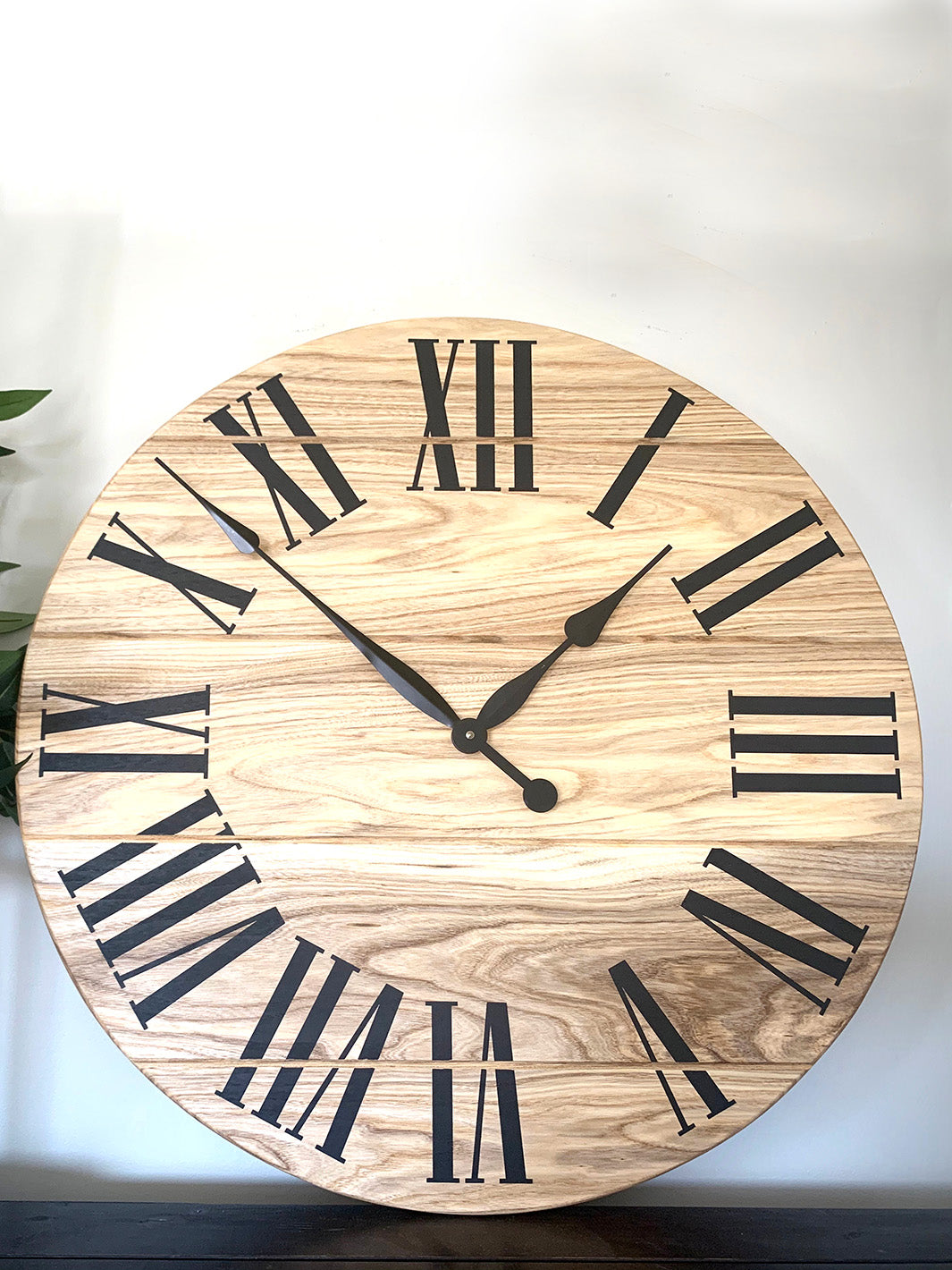 Large Solid Wood Hackberry Wall Clock with Black Roman Numerals Earthly Comfort Clocks 509-9