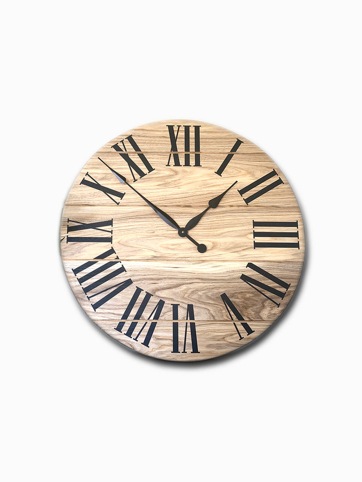 Large Solid Wood Hackberry Wall Clock with Black Roman Numerals Earthly Comfort Clocks 509