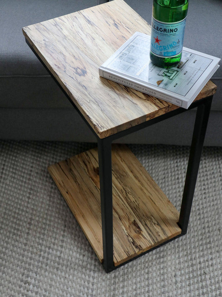 Floor Shelf Spalted Maple Modern C Side Table Earthly Comfort Side Tables 540-2