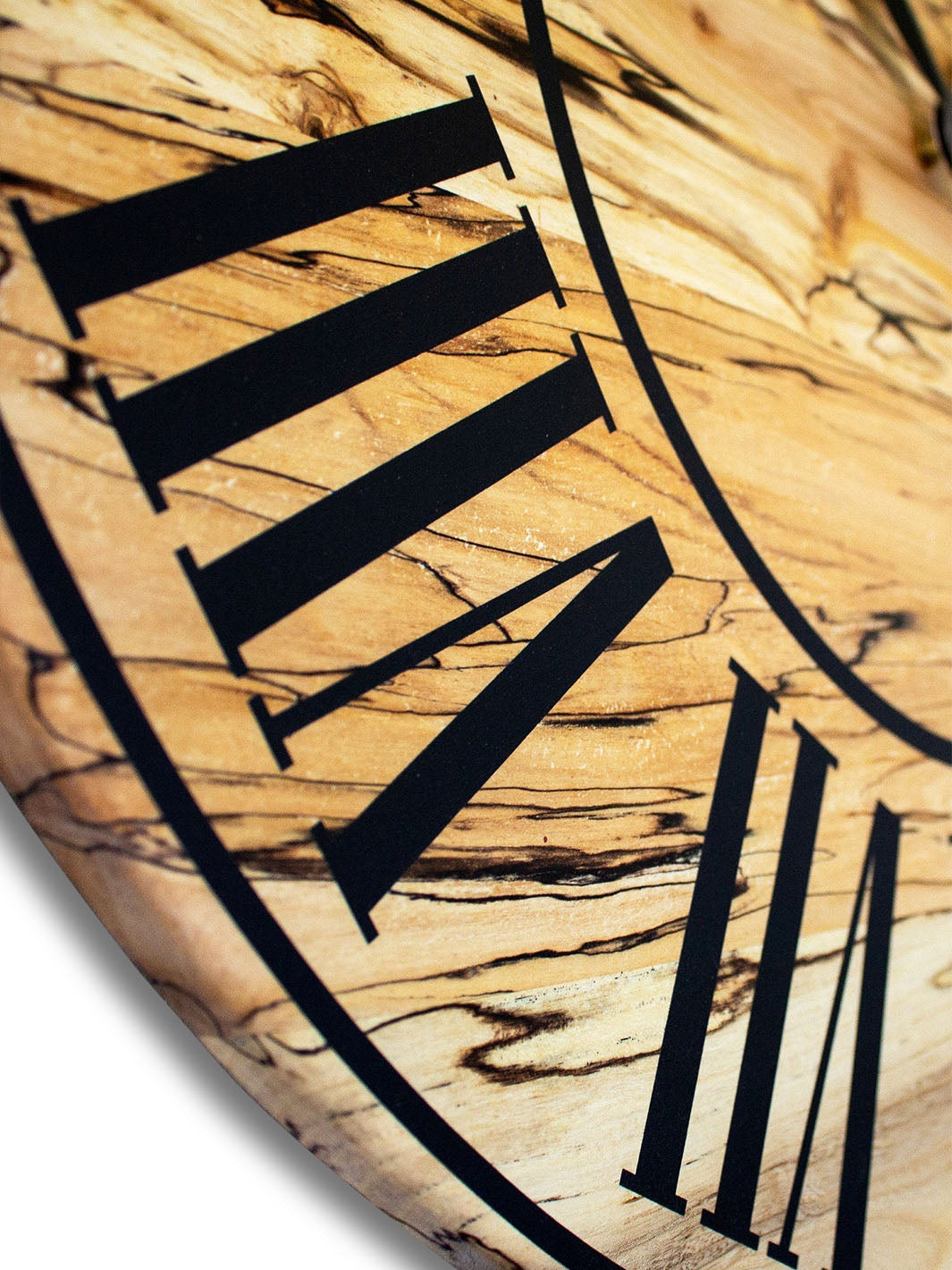 Solid Spalted Maple Wall Clock with Black Lines and Roman Numerals Earthly Comfort Clocks 547-1