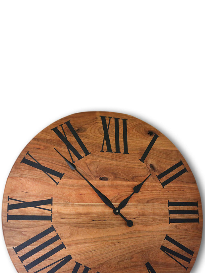 Large Solid Cherry Hardwood Wall Clock with Black Roman Numerals Earthly Comfort Clocks 552-1