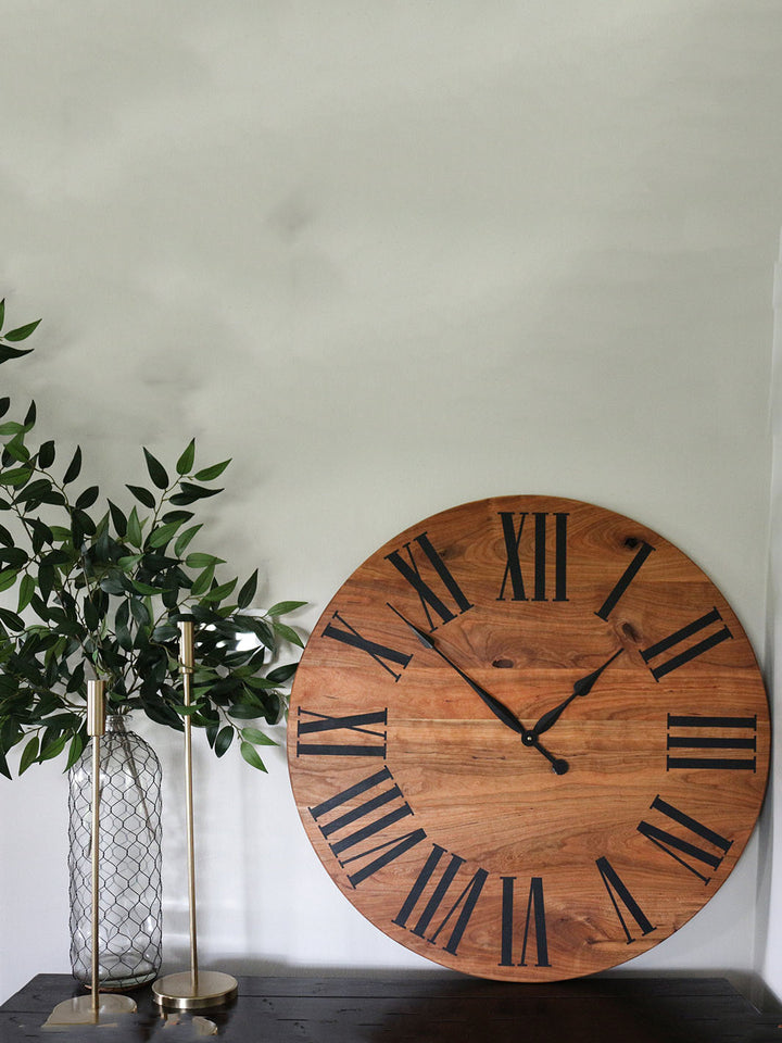 Large Solid Cherry Hardwood Wall Clock with Black Roman Numerals Earthly Comfort Clocks 552-2