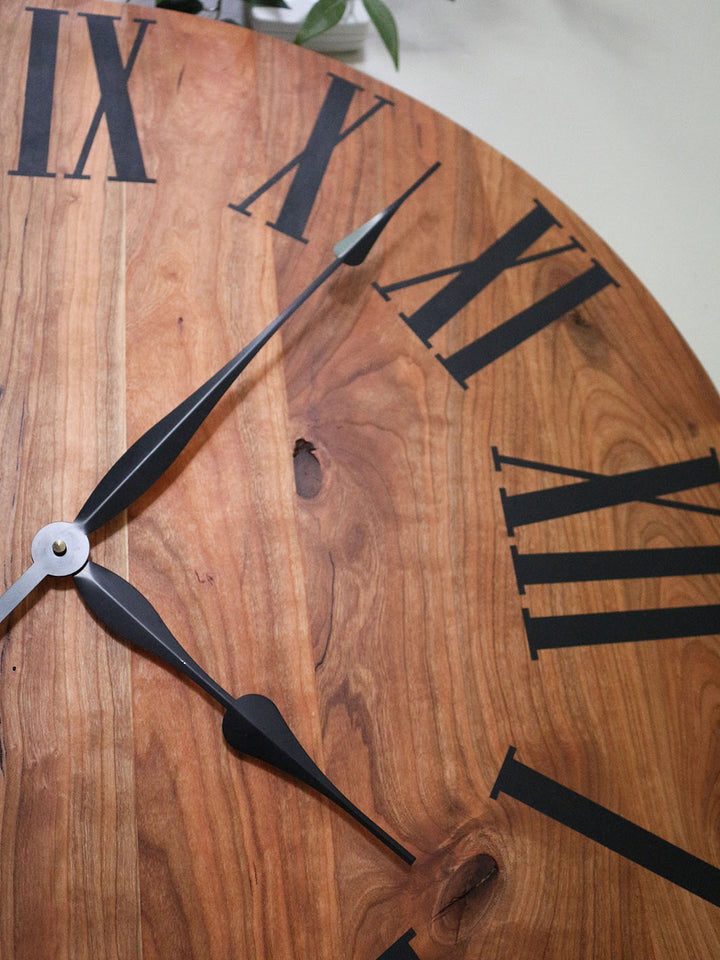 Large Solid Cherry Hardwood Wall Clock with Black Roman Numerals Earthly Comfort Clocks 552-5