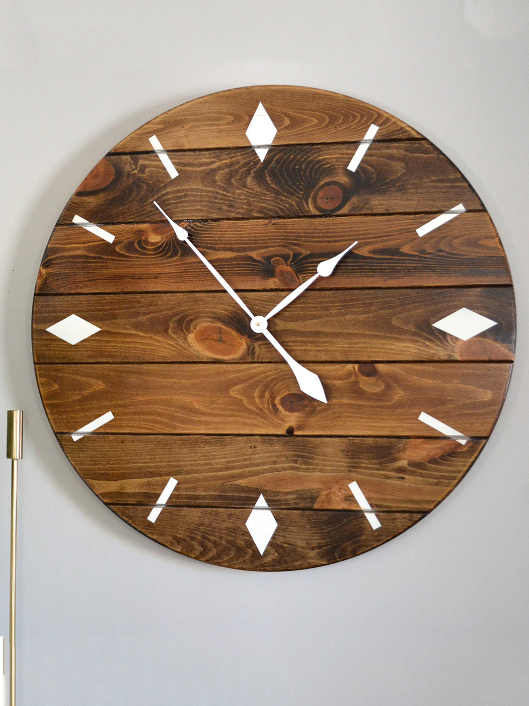 Minimalist Retro Inspired Dark Stained Large Wall Clock with White Numbers