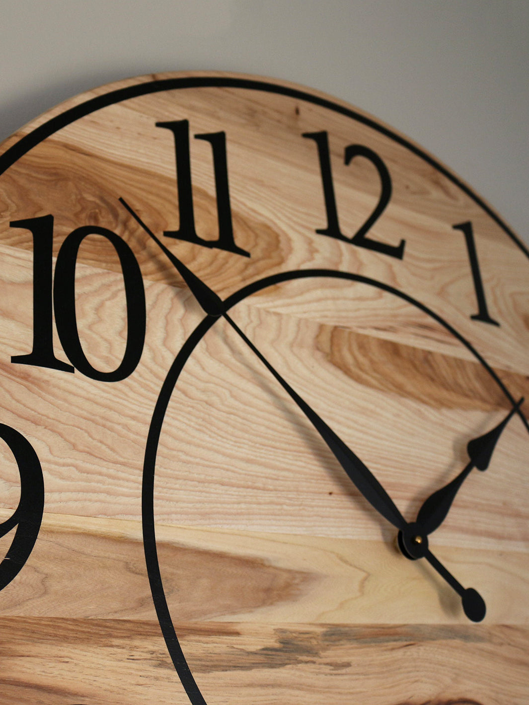 Solid Hickory Wood Wall Clock with Numbers and Lines Earthly Comfort Clocks 590-12