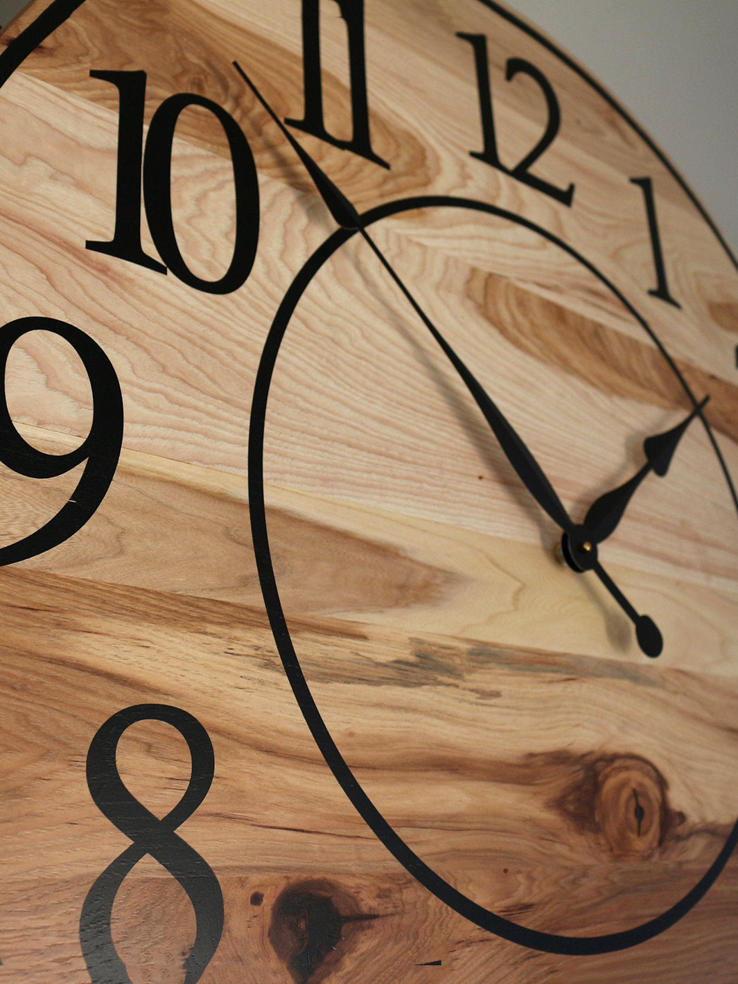Solid Hickory Wood Wall Clock with Numbers and Lines
