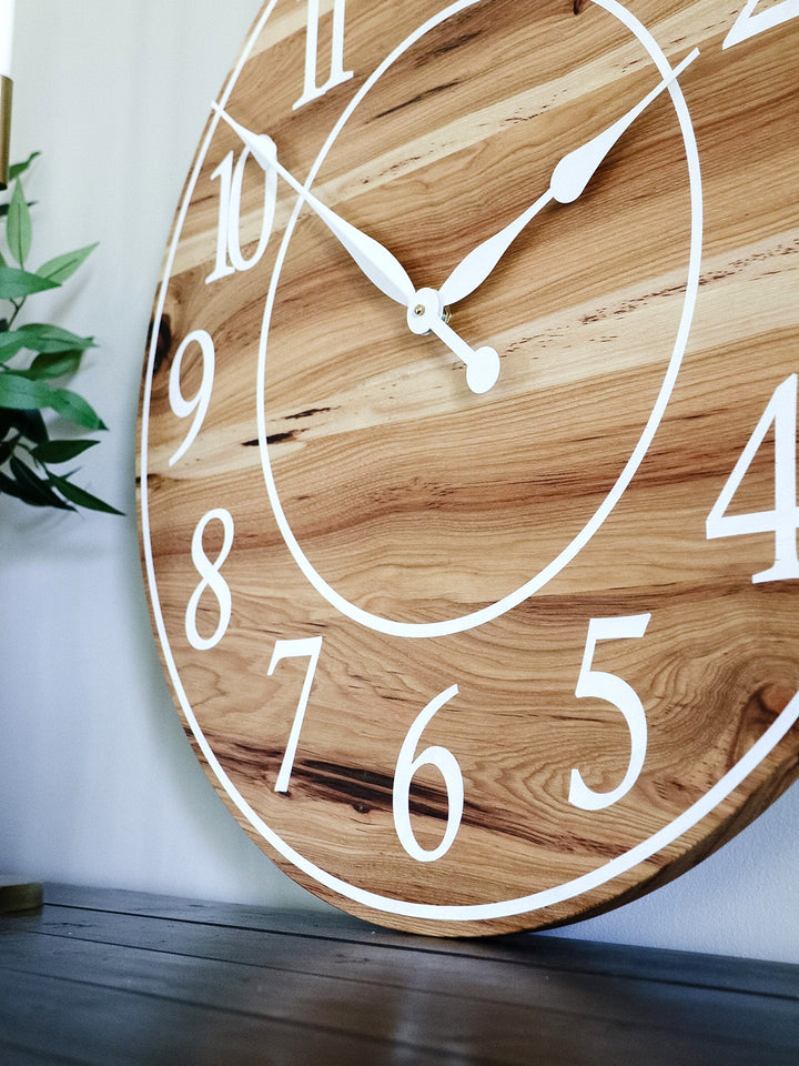 Solid Hickory Wood Wall Clock with Numbers and Lines Earthly Comfort Clocks 590-15