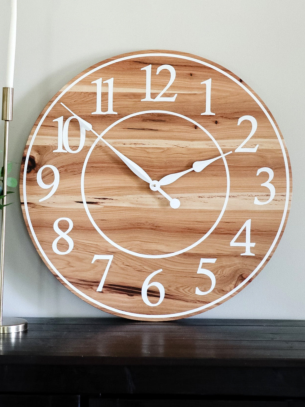 Solid Hickory Wood Wall Clock with Numbers and Lines Earthly Comfort Clocks 590-3