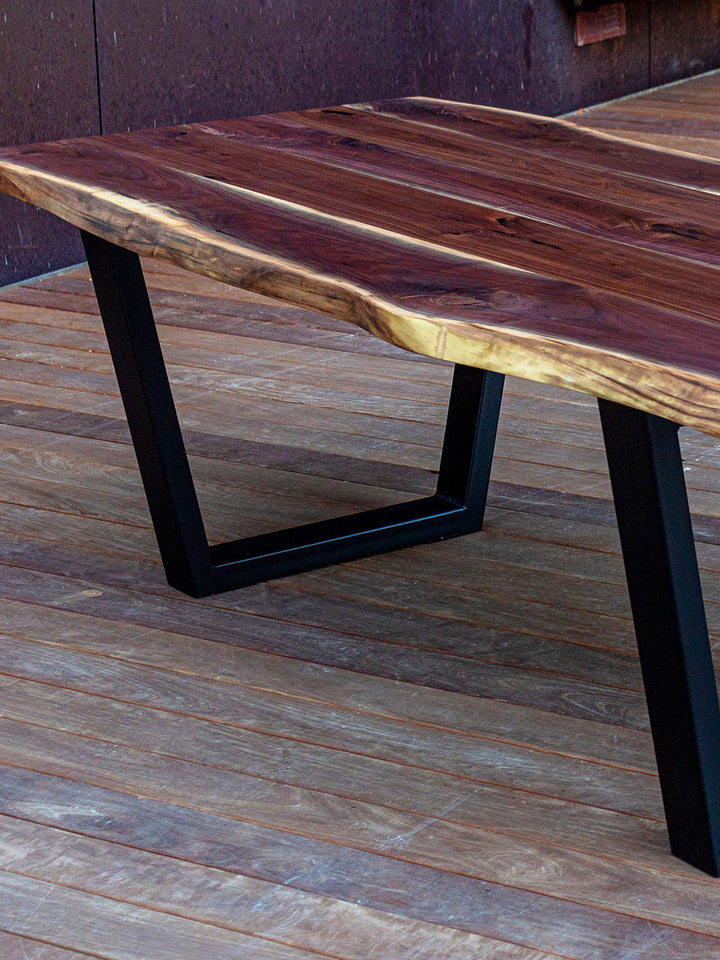 Modern Live Edge Walnut Dining Table with Black Tapered Steel Legs Earthly Comfort Dining Tables 604-5