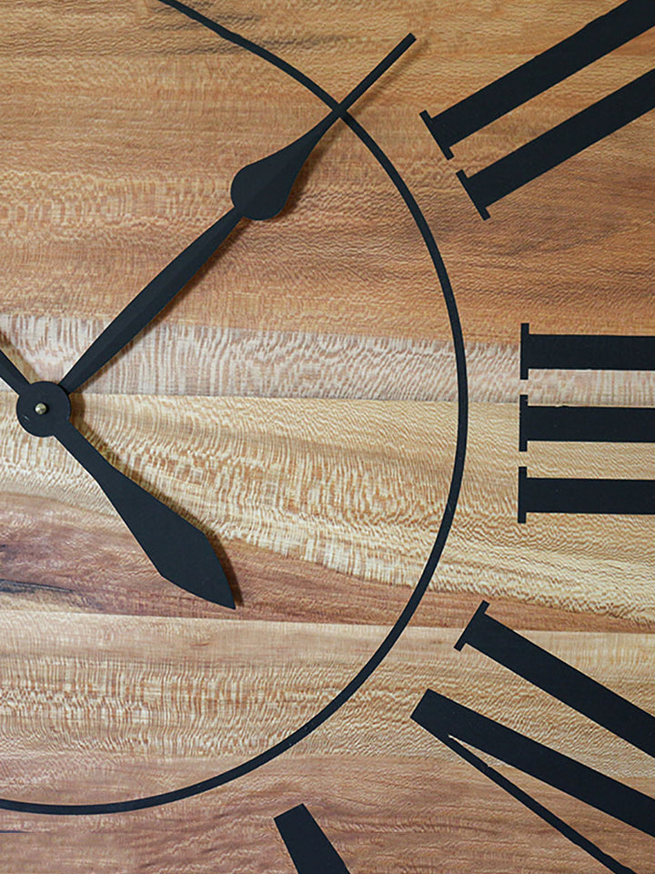 Large Quartersawn Sycamore Hardwood Wall Clock with Black Roman Numerals Earthly Comfort Clocks 610-1