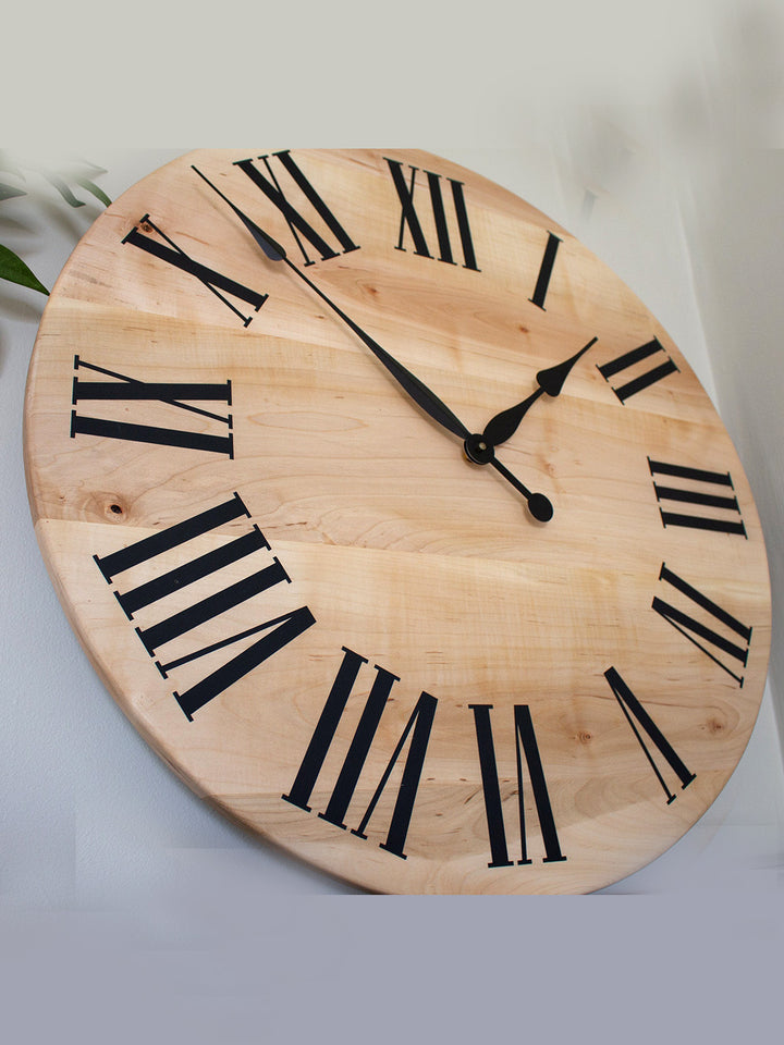 Large Solid Soft Maple Wood Clock with Black Roman Numerals Earthly Comfort Clocks 616-3