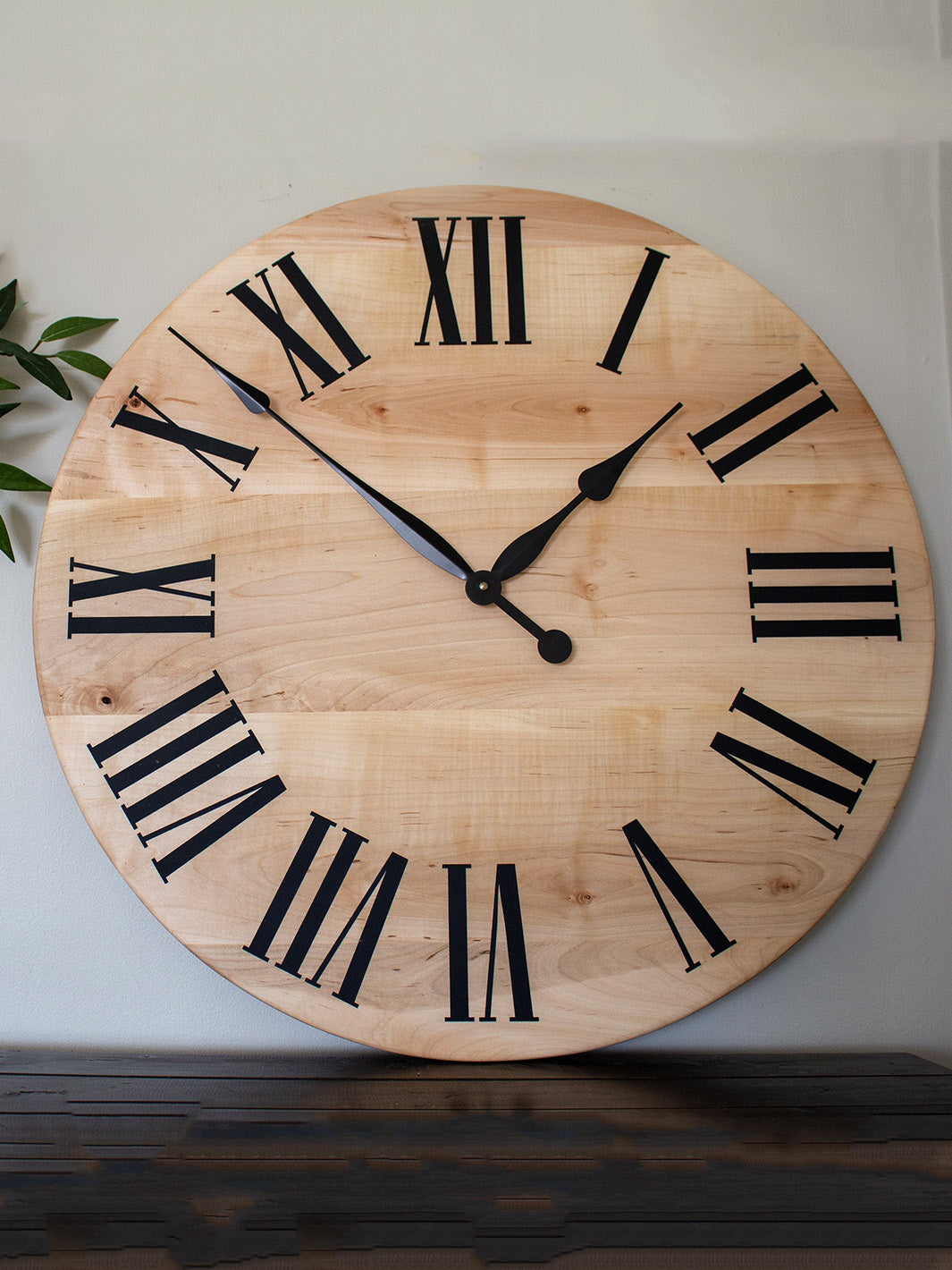 Large Solid Soft Maple Wood Clock with Black Roman Numerals Earthly Comfort Clocks 616-4