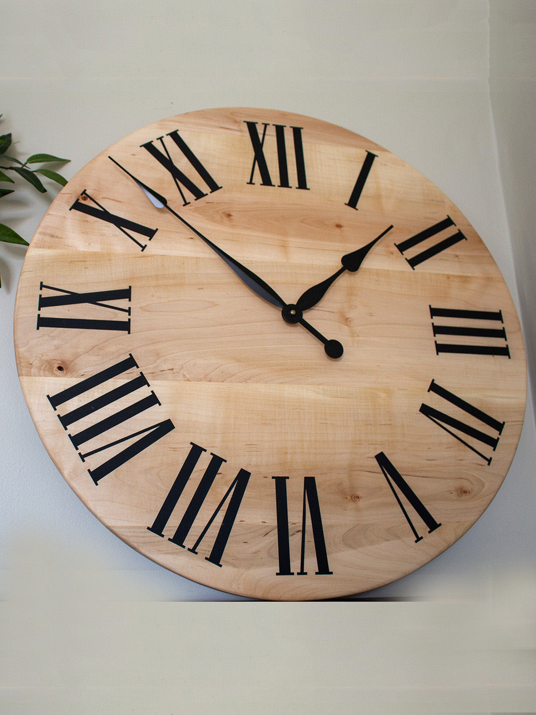 Large Solid Soft Maple Wood Clock with Black Roman Numerals Earthly Comfort Clocks 616-5