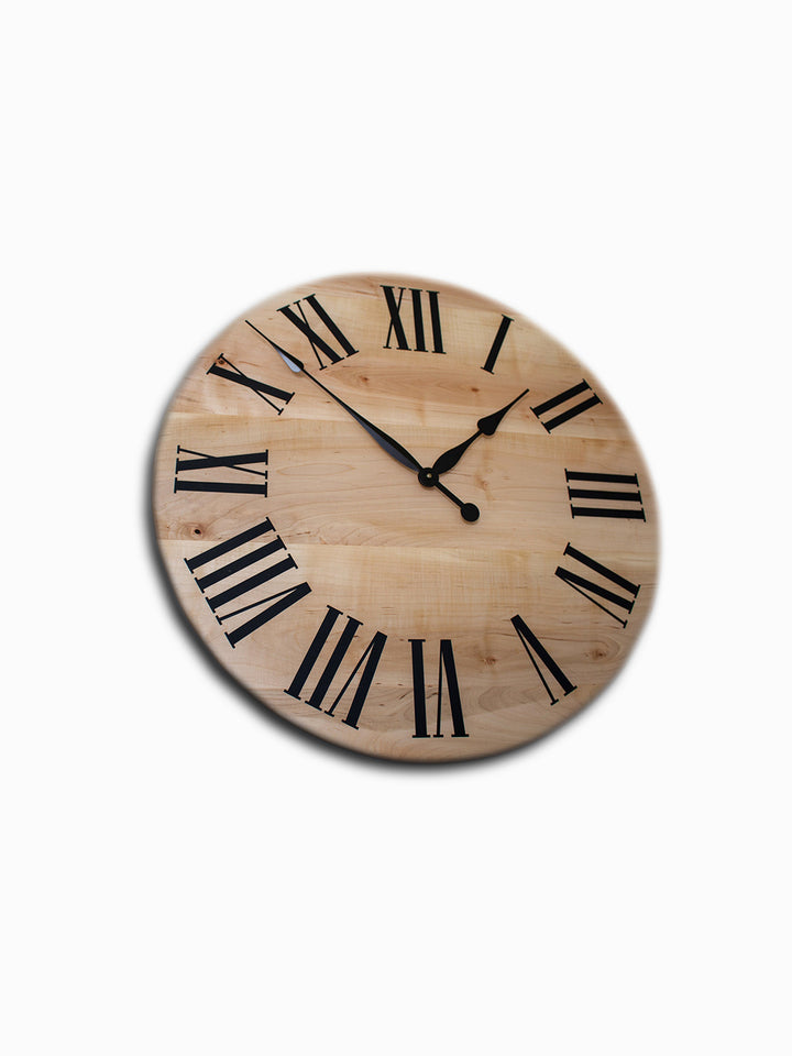 Large Solid Soft Maple Wood Clock with Black Roman Numerals Earthly Comfort Clocks 616