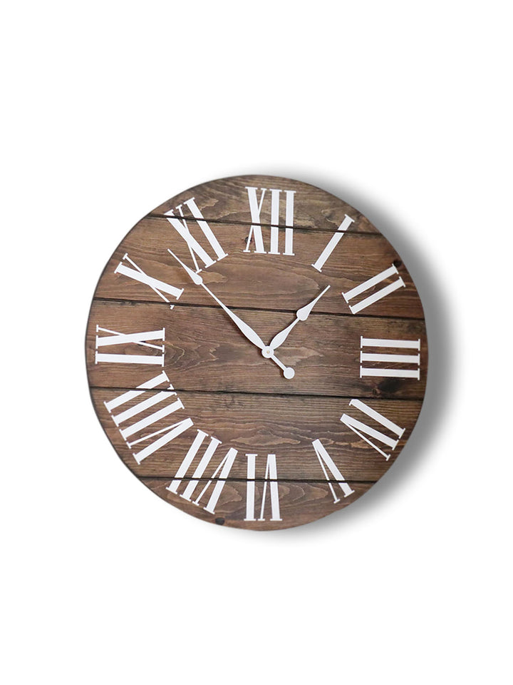 Dark Stained Solid Pine Wood Wall Clock