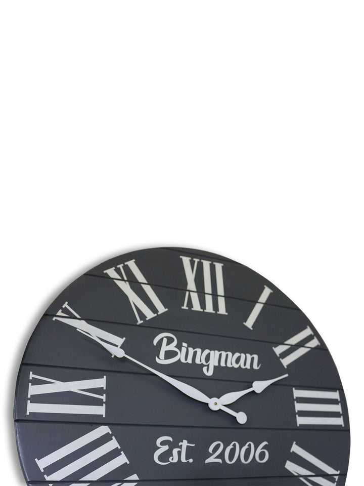 Personalized Large Grey Painted Wooden Clock with White Roman Numerals Earthly Comfort Clocks 631-1