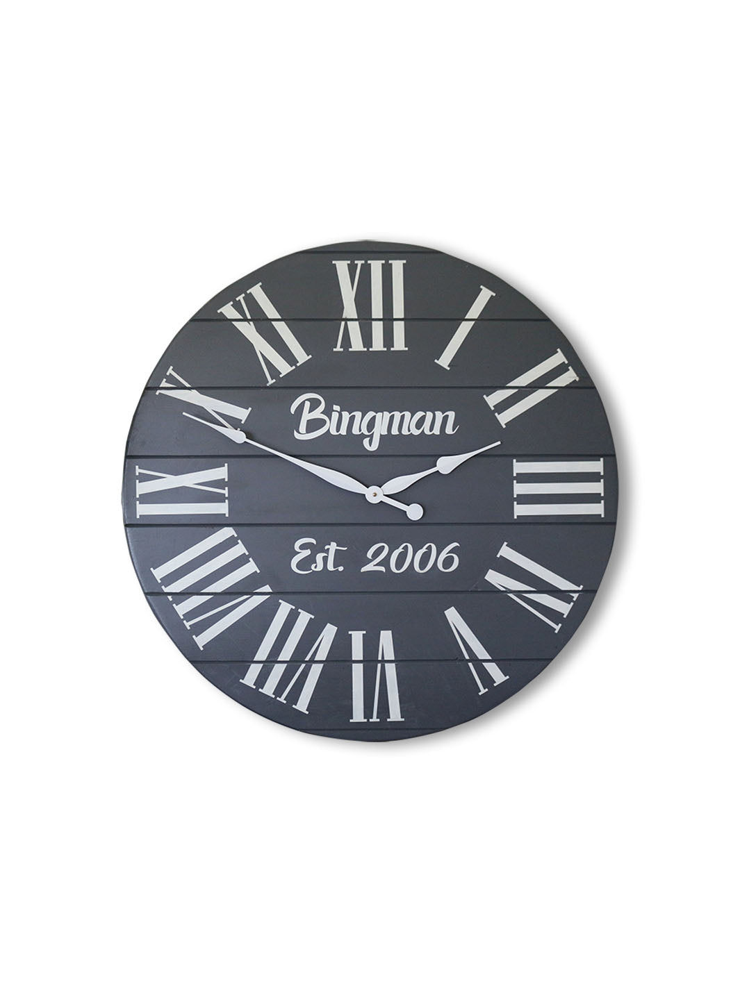 Personalized Large Grey Painted Wooden Clock with White Roman Numerals Earthly Comfort Clocks 631