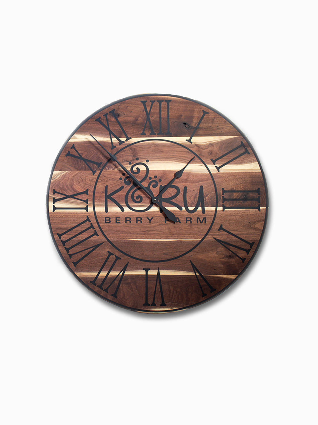 Live Edge Black Walnut Oversized Wall Clock with Black Lines and Roman Numerals Earthly Comfort Clocks 636