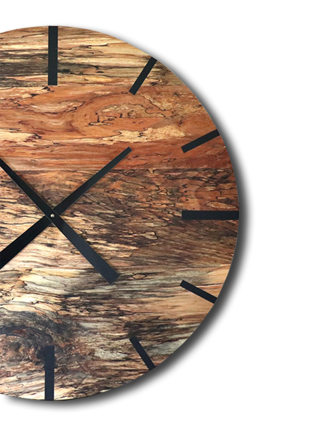 Mid Century Modern Hardwood Spalted Maple Wall Clock with Black Number Lines Earthly Comfort Clocks 648-1