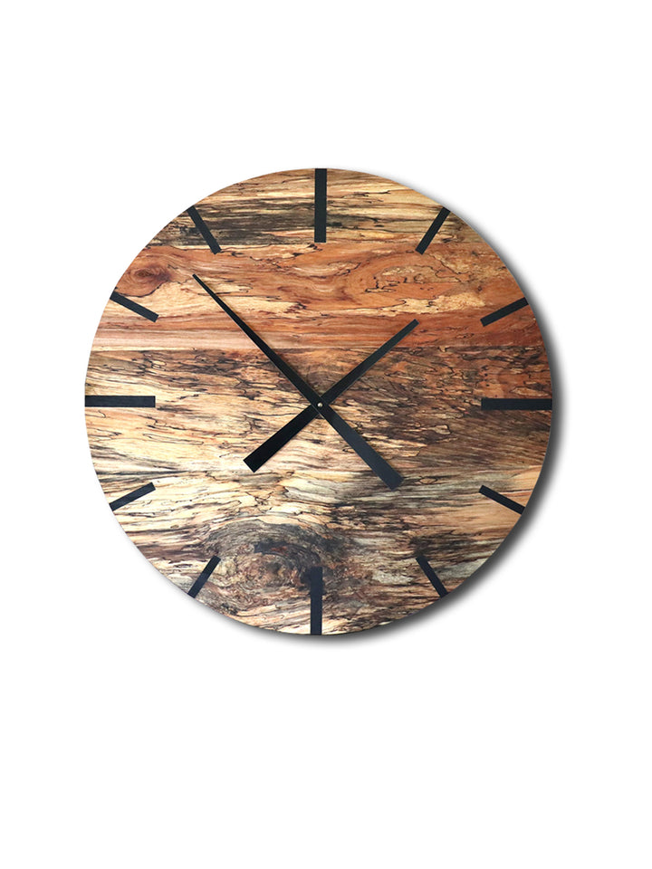Mid Century Modern Hardwood Spalted Maple Wall Clock with Black Number Lines Earthly Comfort Clocks 648