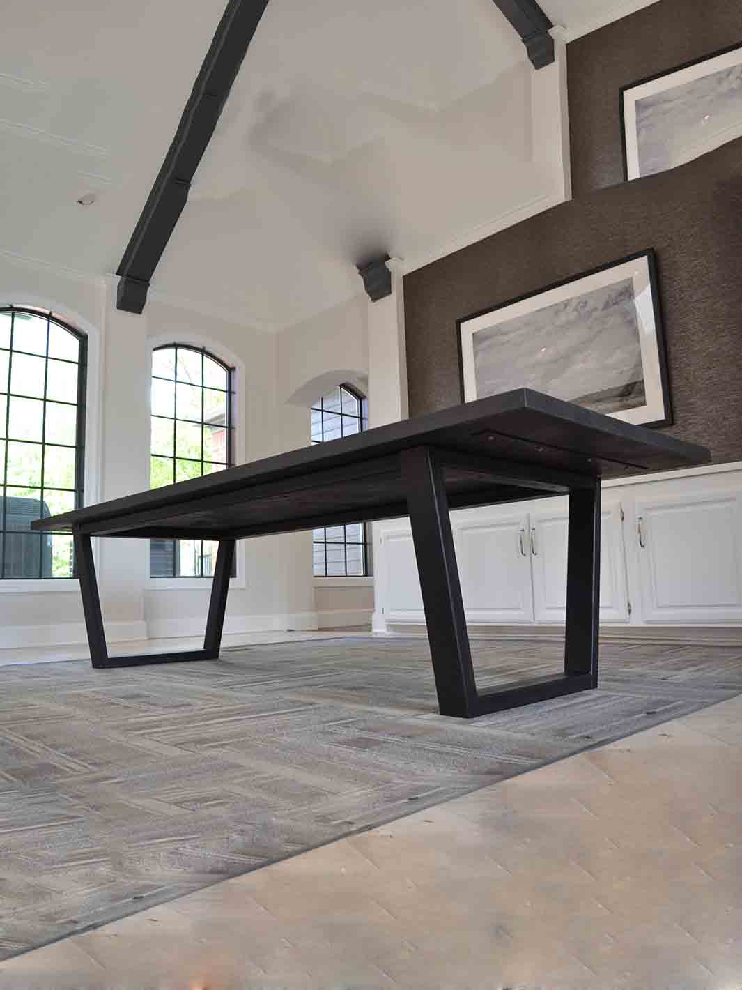 Modern Farmhouse Dining Table with Black Steel Tapered Legs Earthly Comfort Dining Tables 652-4