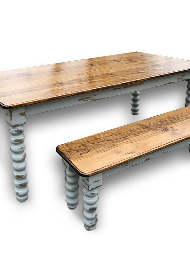 Farmhouse Dining Table with Grey Distressed Legs and Stained Top Earthly Comfort Dining Tables 689-1