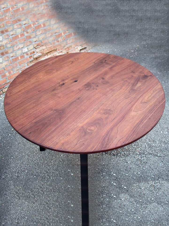 Modern Round Walnut Dining Table with Black Steel Legs Earthly Comfort Dining Tables 701-2