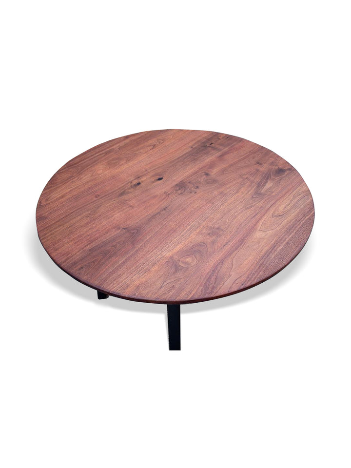 Modern Round Walnut Dining Table with Black Steel Legs Earthly Comfort Dining Tables 701