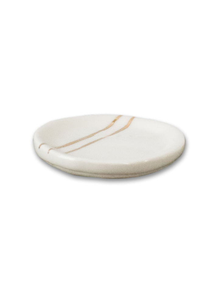 Gold Striped White Porcelain Dish Earthly Comfort Home Decor 750