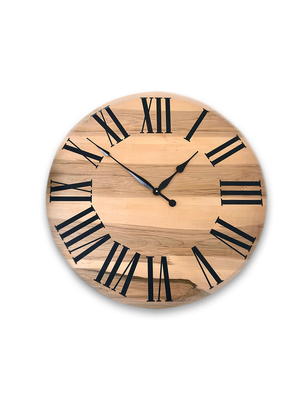 Large Solid Rustic Maple Hardwood Farmhouse Wall Clock with Black Roman Numerals Earthly Comfort Clocks 761