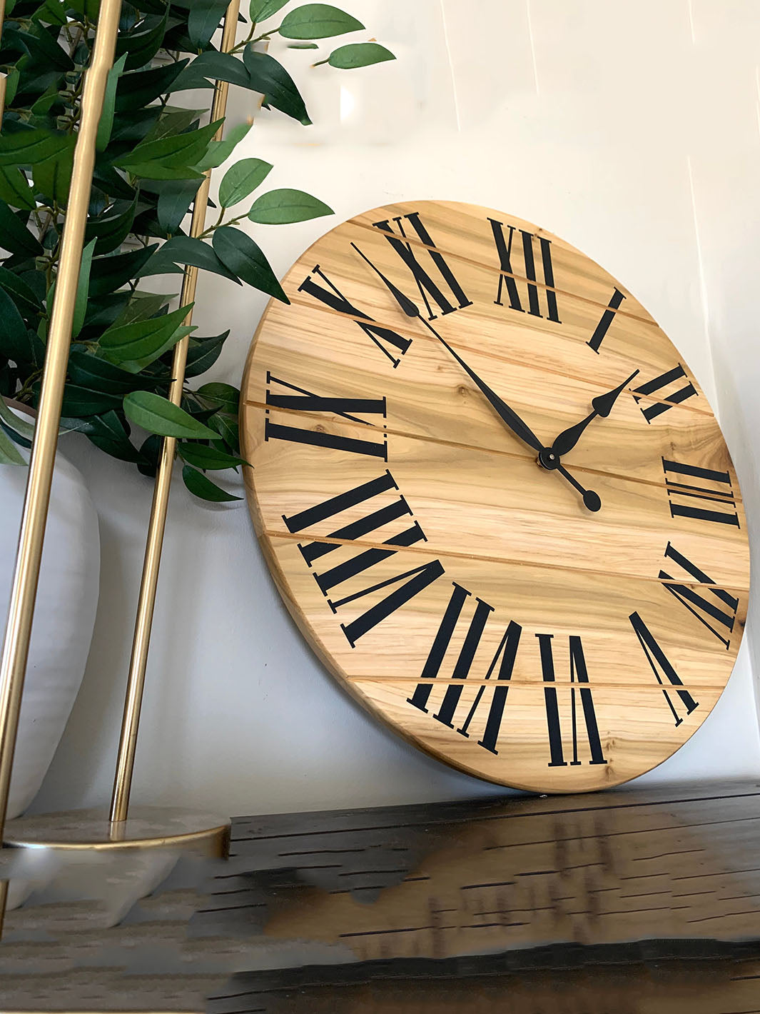 Large Solid Poplar Hardwood Farmhouse Wall Clock with Black Roman Numerals Earthly Comfort Clocks 778-3