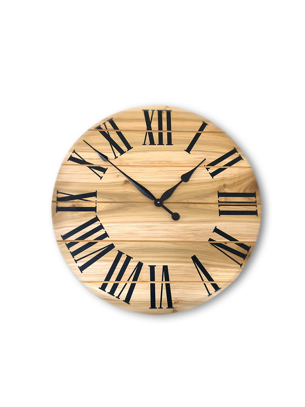 Large Solid Poplar Hardwood Farmhouse Wall Clock with Black Roman Numerals Earthly Comfort Clocks 778