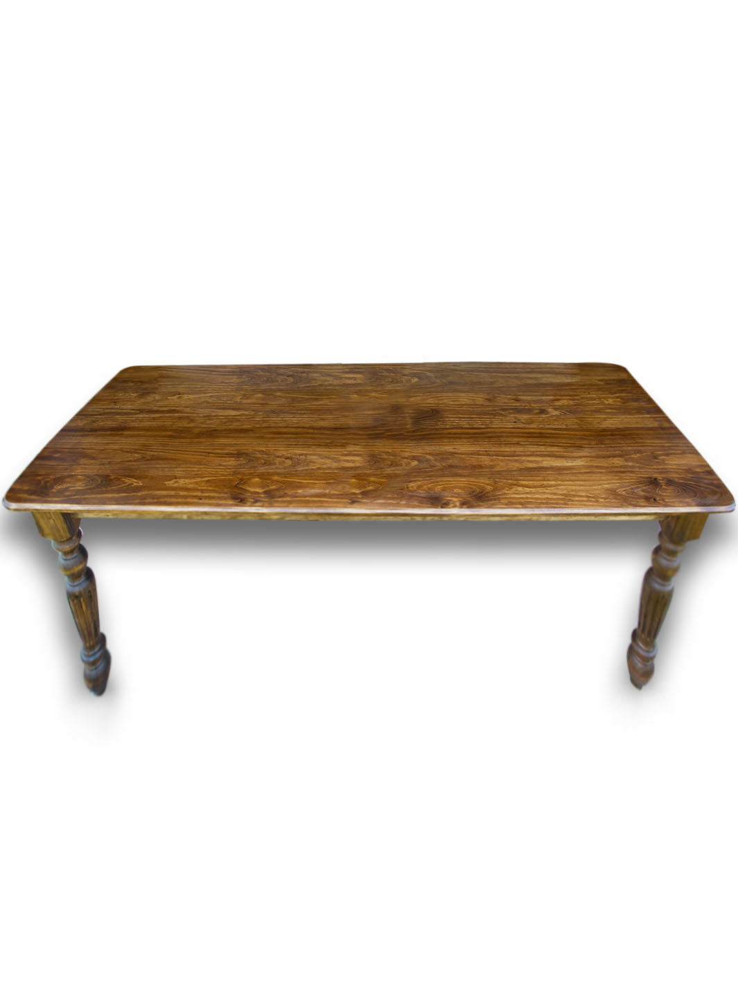 Farmhouse Dining Table with Stained Top and Turned Legs Earthly Comfort Dining Tables 979