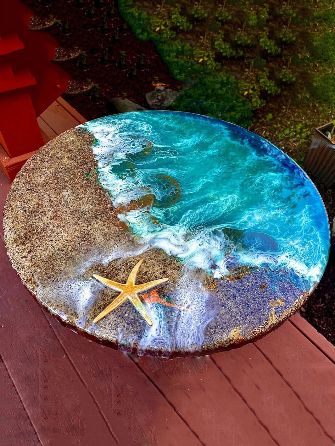 20"D Handcrafted Epoxy Resin Ocean River Beach Table Indoor/Outdoor Coffee Table Artsheedal Tables ART0008-4