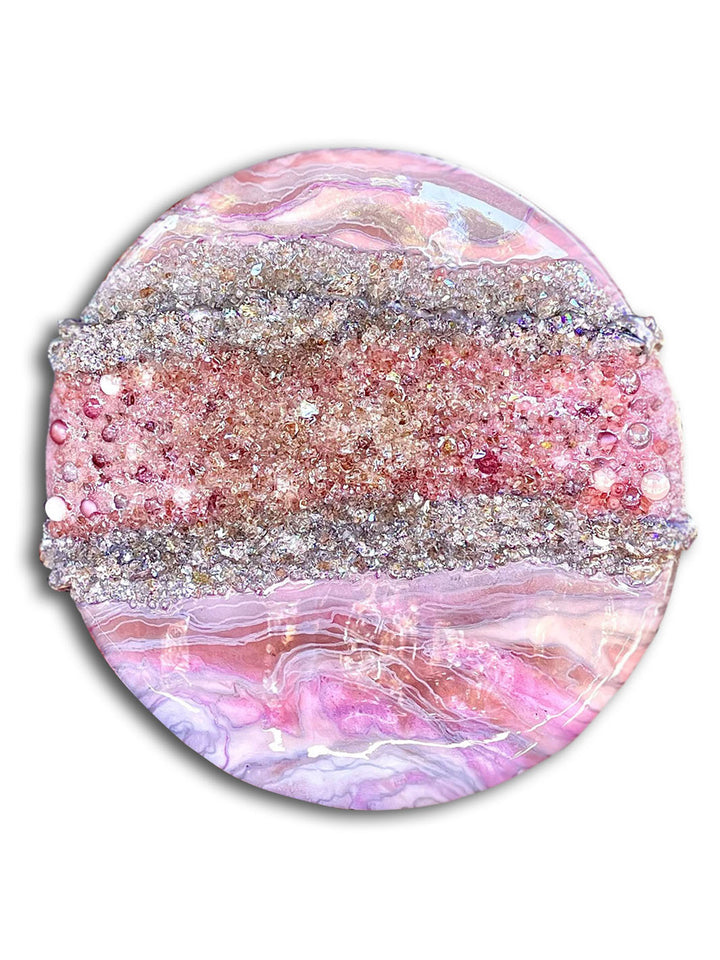 Circular Handcrafted Epoxy Resin Rose Quartz Pink Geode Table Artsheedal Tables ART0070