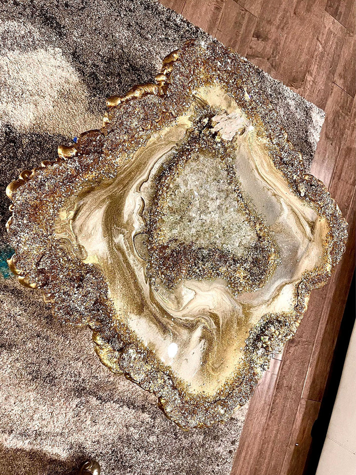Handcrafted Abstract Geode Crystal Epoxy Resin Wall/Coffee Table