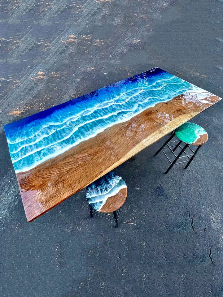 84"x42" Handcrafted Beach Inspired Elongated Epoxy Resin Dining Table Artsheedal Tables ART0140-2
