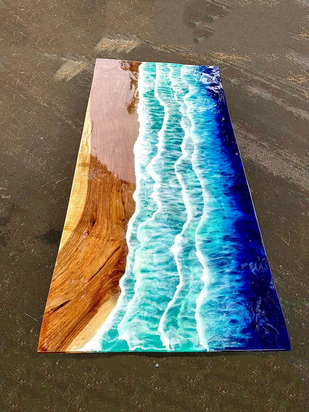 84"x42" Handcrafted Beach Inspired Elongated Epoxy Resin Dining Table Artsheedal Tables ART0140-4