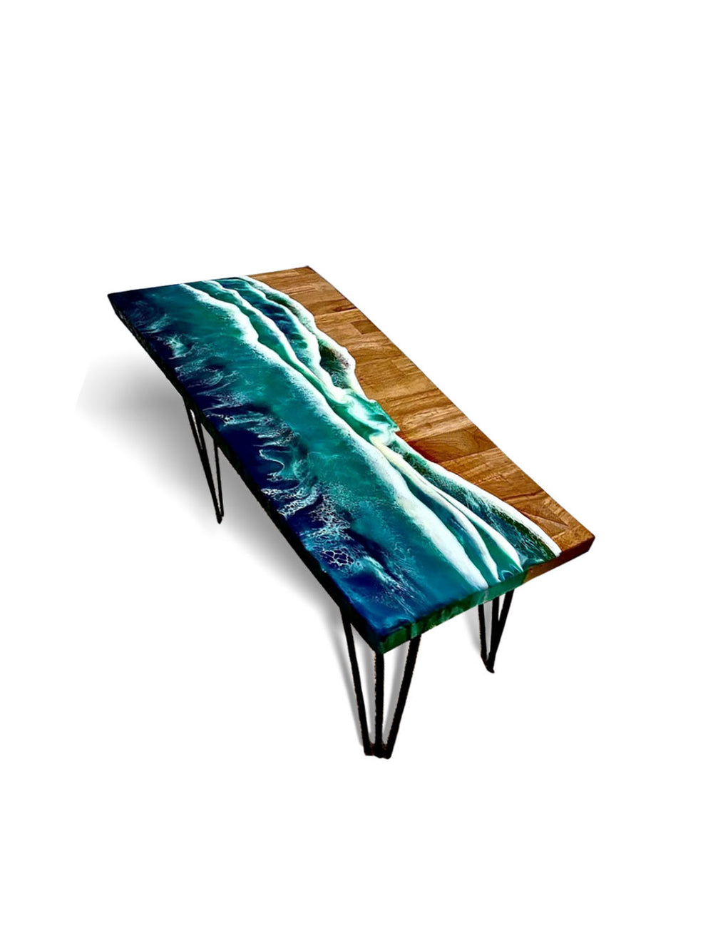 Handcrafted Beach Inspired Elongated Epoxy Resin Hevea Wood Table | 25â€Lx15â€W Artsheedal Tables ART0147-1