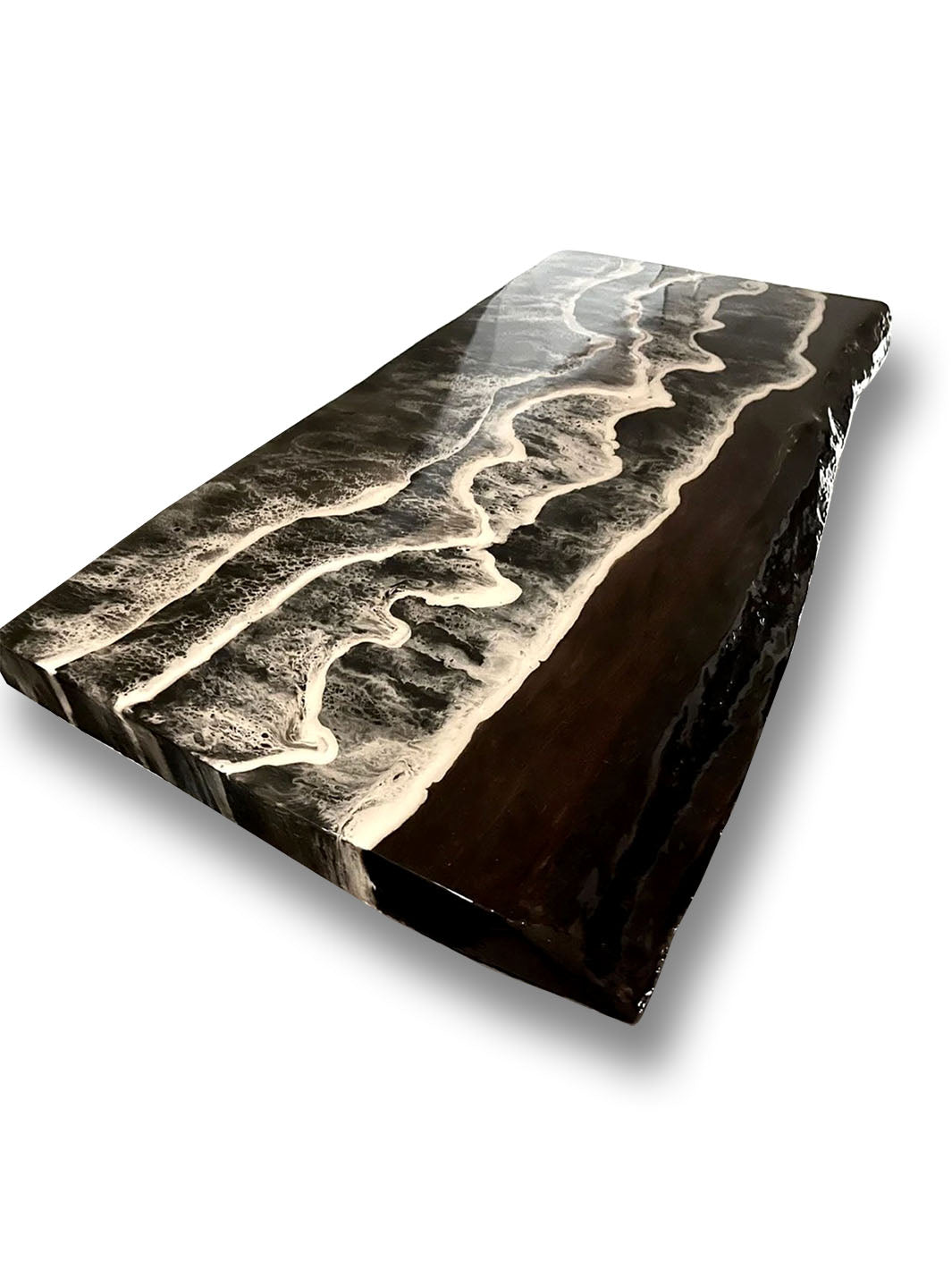 Handcrafted Beach Inspired Elongated Black River Epoxy Resin Table 84"L x 42" W