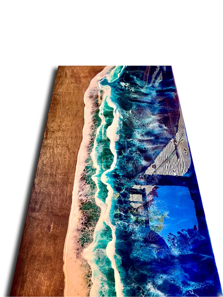 Handcrafted Beach Inspired Elongated Epoxy Resin Dining Table 84" L x 42" W Artsheedal Tables ART0161