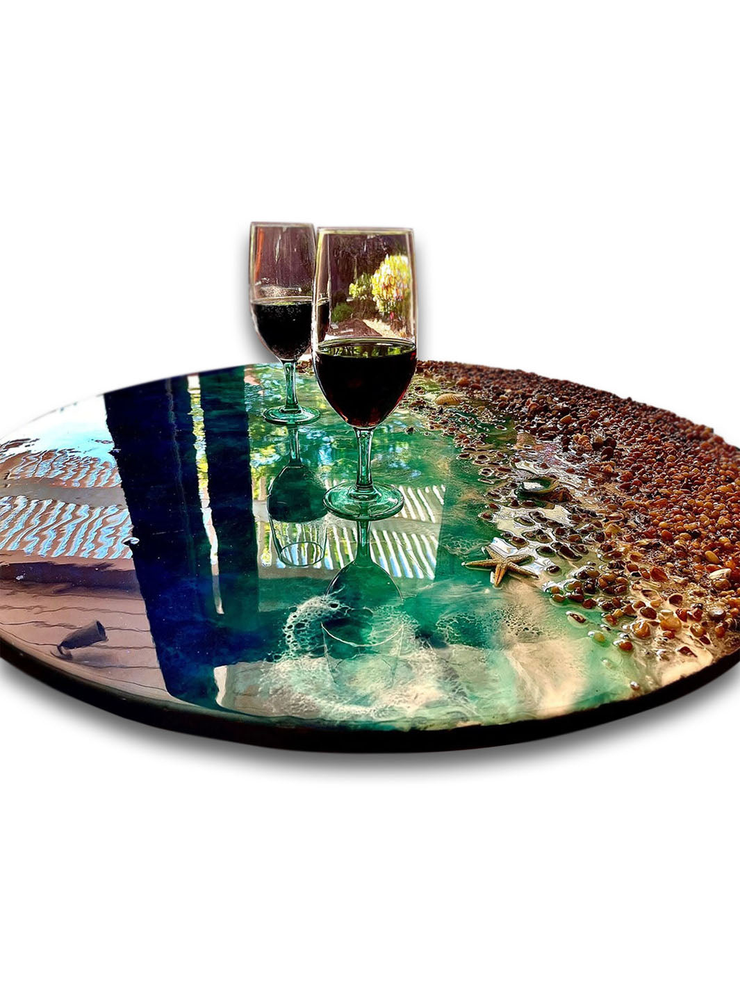 40" Round Beach Inspired Handcrafted Epoxy Resin Dining Table Artsheedal Tables ART0210-1