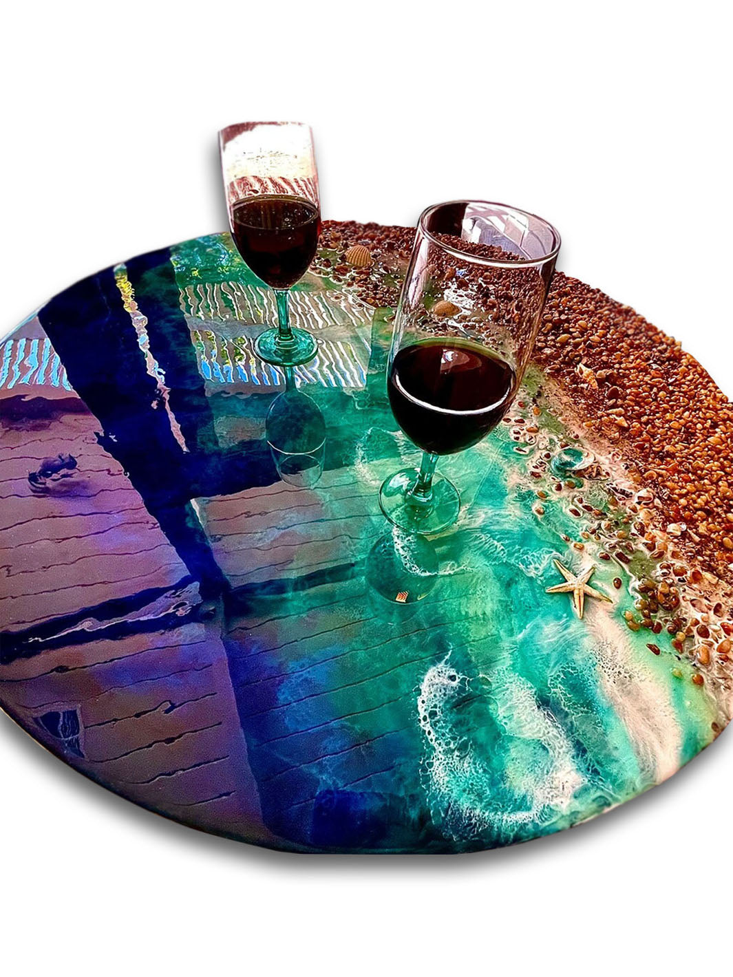 40" Round Beach Inspired Handcrafted Epoxy Resin Dining Table Artsheedal Tables ART0210